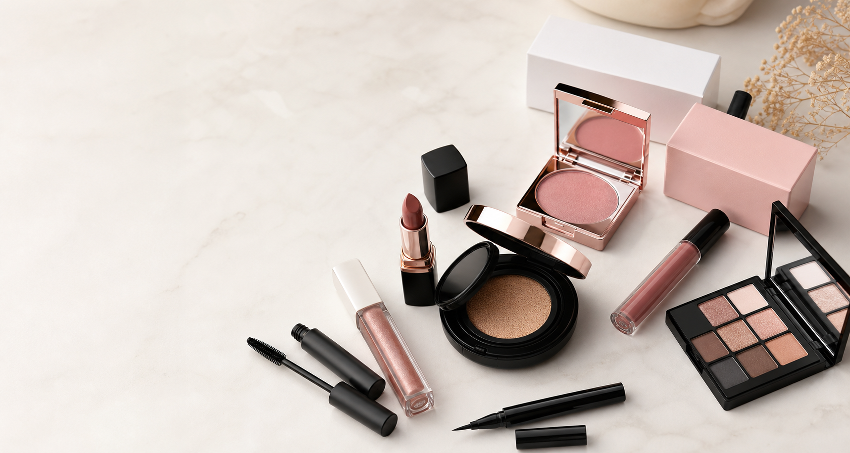 Unbranded private label makeup products and blank logo boxes